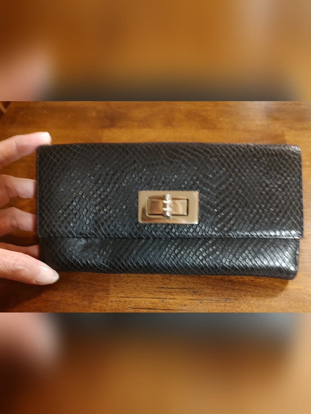 Talbot's Black Textured Clutch Wallet with Gold Turnlock